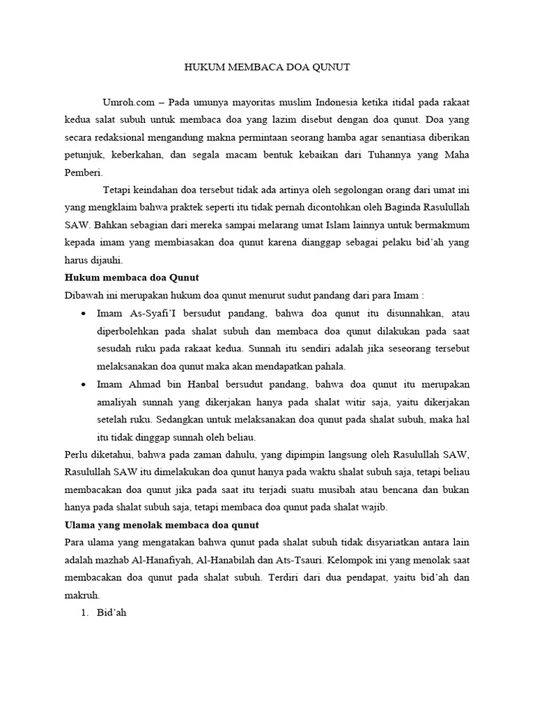 doa qunut hukum membaca: Perspektif Syariah dan Praktik Kontemporer