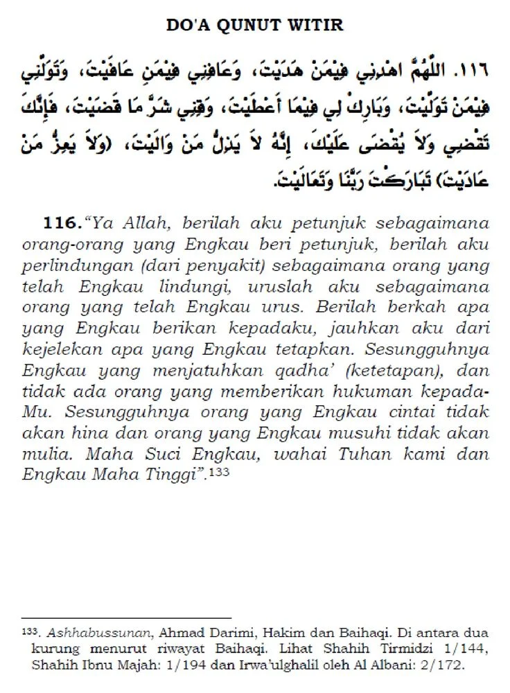 Doa Qunut Witir Lengkap Untuk Imam Masjid